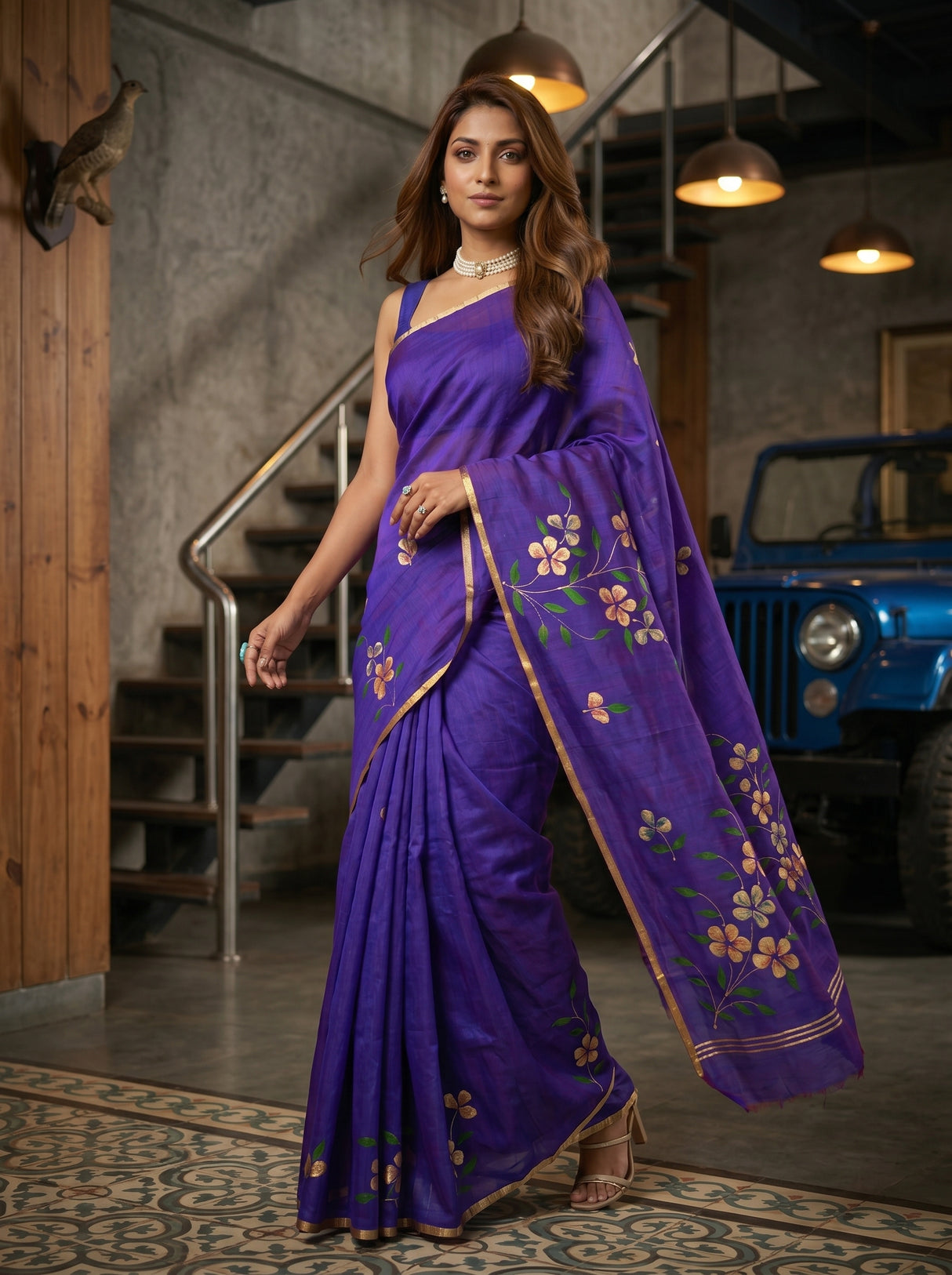MIMOSA Violet Banarasi Art Silk Saree — pose 9 styling detail