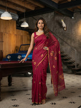 MIMOSA Wine Banarasi Art Silk Saree — pose 4 styling detail