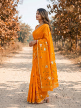 MIMOSA Gold Banarasi Art Silk Saree — model mid-section