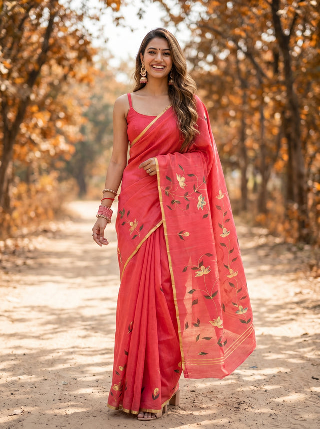 MIMOSA Gajari Banarasi Art Silk Saree — full view model pose