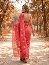 MIMOSA Gajari Banarasi Art Silk Saree — model close-up