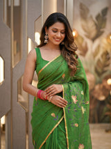 MIMOSA Green Banarasi Art Silk Saree — pose 10 styling detail
