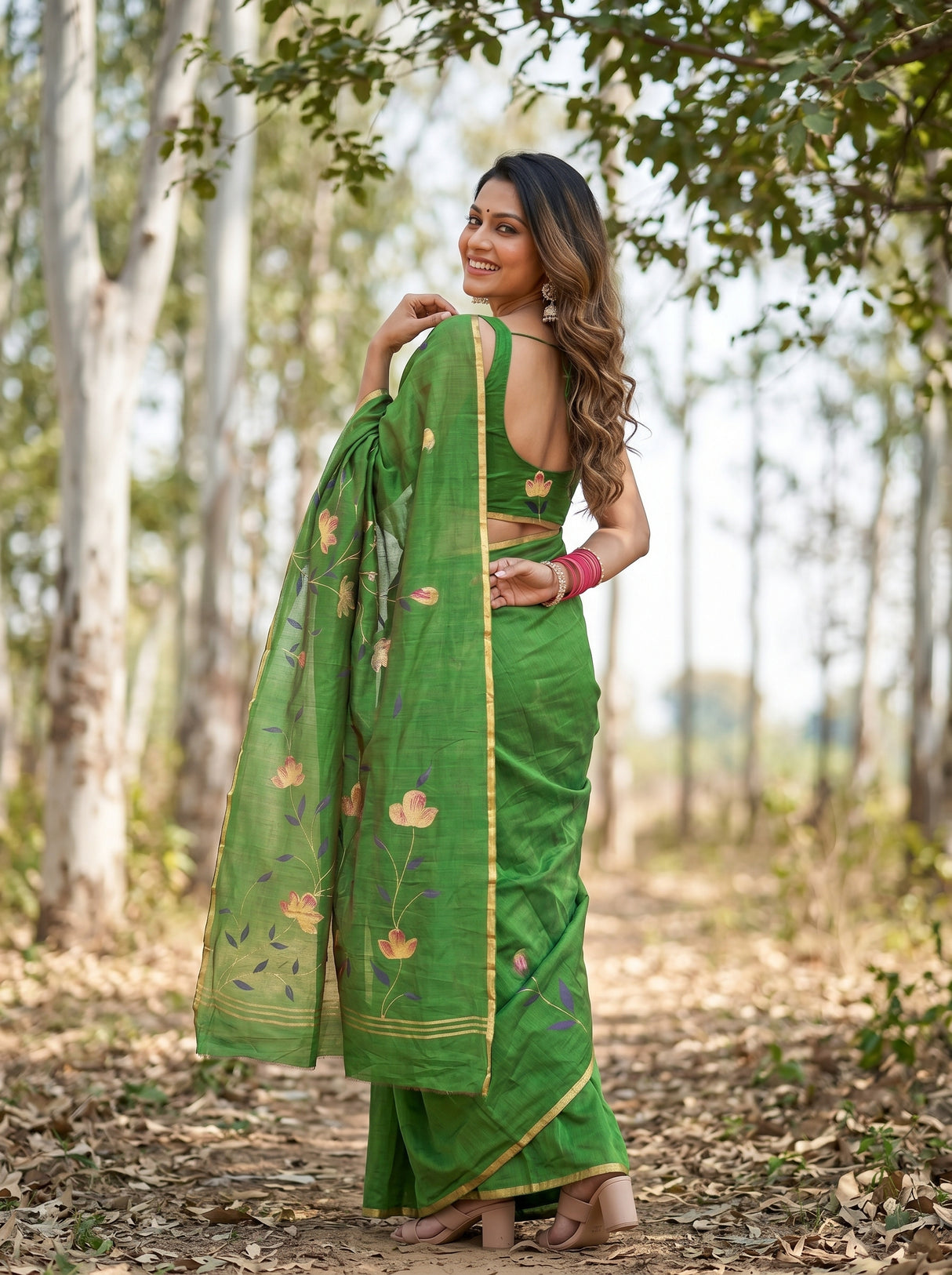 MIMOSA Green Banarasi Art Silk Saree — pose 7 styling detail