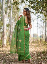 MIMOSA Green Banarasi Art Silk Saree — pose 7 styling detail