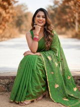 MIMOSA Green Banarasi Art Silk Saree — pose 8 styling detail