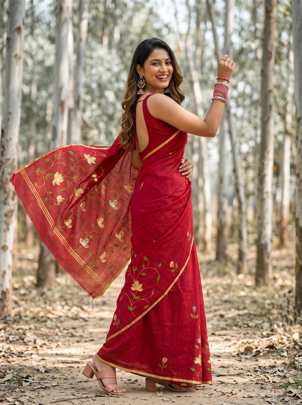 MIMOSA Maroon Banarasi Art Silk Saree — pallu and body detail