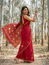 MIMOSA Maroon Banarasi Art Silk Saree — pallu and body detail