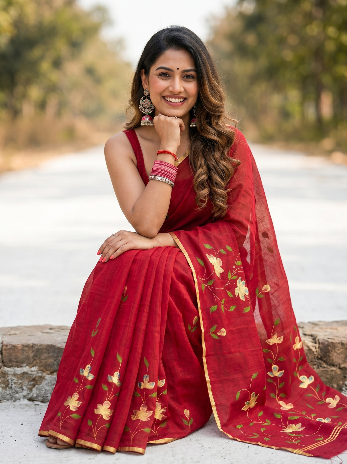 MIMOSA Maroon Banarasi Art Silk Saree — pose 8 styling detail
