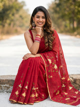 MIMOSA Maroon Banarasi Art Silk Saree — pose 8 styling detail