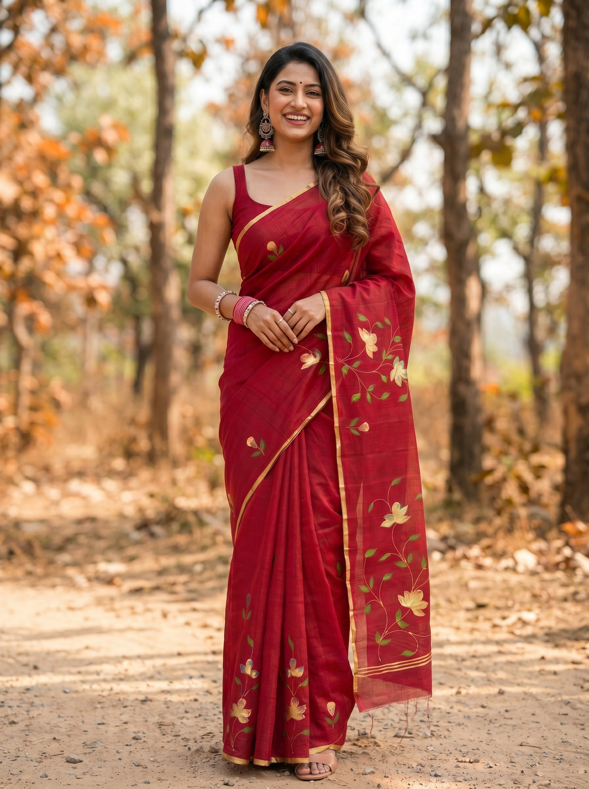 MIMOSA Maroon Banarasi Art Silk Saree — pose 9 styling detail