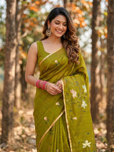 MIMOSA Olive Banarasi Art Silk Saree — pose 10 styling detail