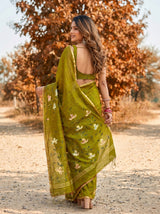 MIMOSA Olive Banarasi Art Silk Saree — model close-up