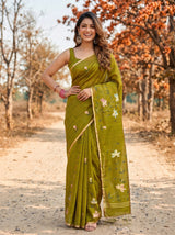 MIMOSA Olive Banarasi Art Silk Saree — model mid-section