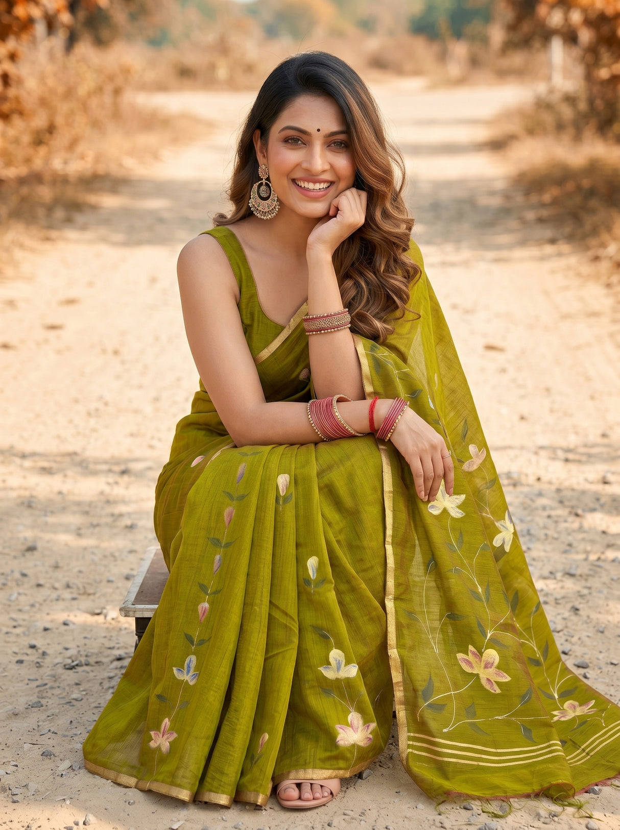 MIMOSA Olive Banarasi Art Silk Saree — pose 8 styling detail
