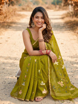 MIMOSA Olive Banarasi Art Silk Saree — pose 8 styling detail