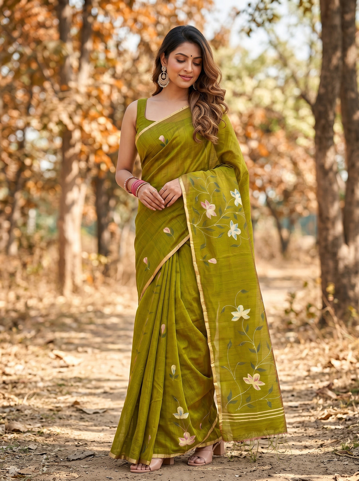 MIMOSA Olive Banarasi Art Silk Saree — pose 9 styling detail