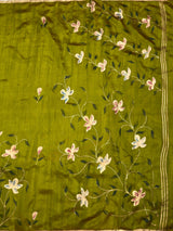 MIMOSA Olive Banarasi Art Silk Saree — pallu and zari work detail