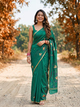 MIMOSA Rama Banarasi Art Silk Saree — full view model pose