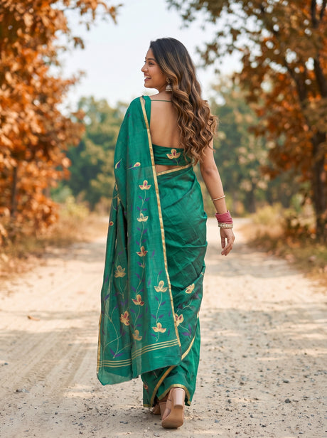 MIMOSA Rama Banarasi Art Silk Saree — model close-up