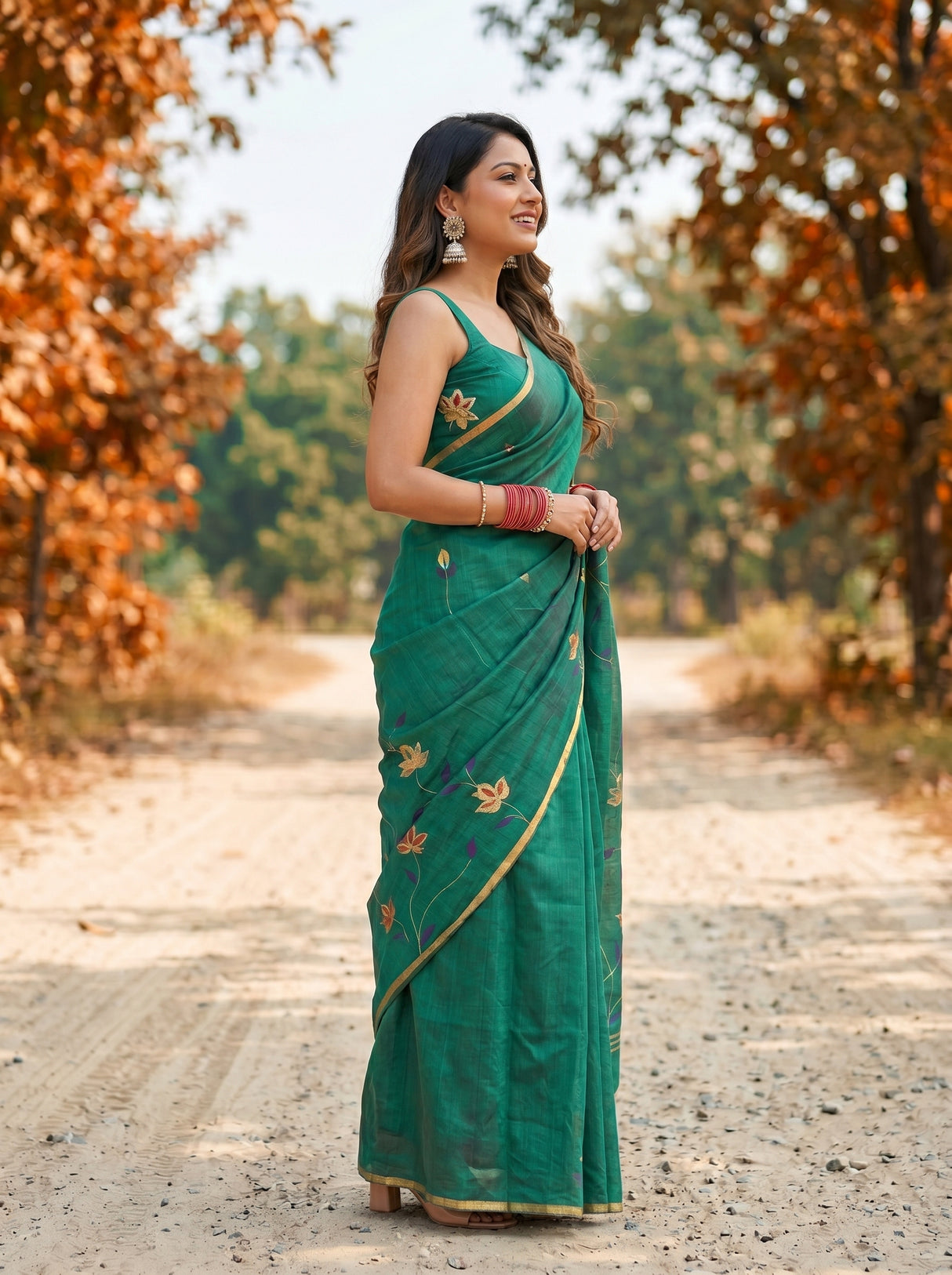 MIMOSA Rama Banarasi Art Silk Saree — model mid-section