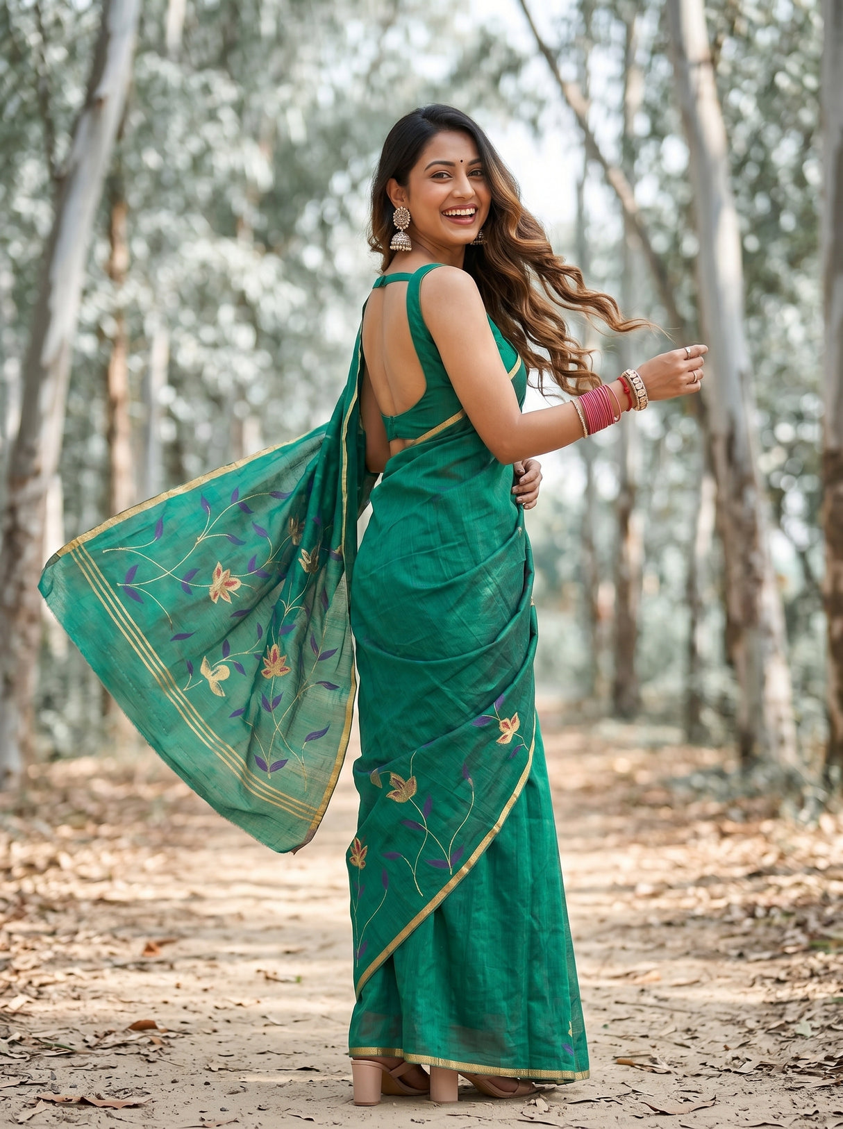 MIMOSA Rama Banarasi Art Silk Saree — pallu and body detail