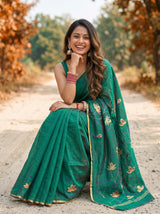MIMOSA Rama Banarasi Art Silk Saree — pose 8 styling detail