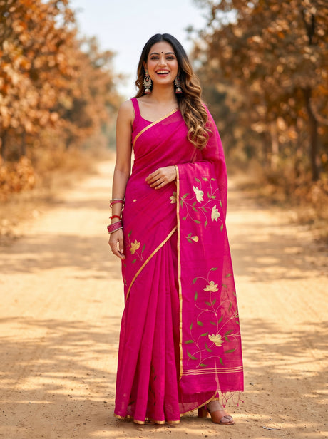 MIMOSA Rani Banarasi Art Silk Saree — full view model pose