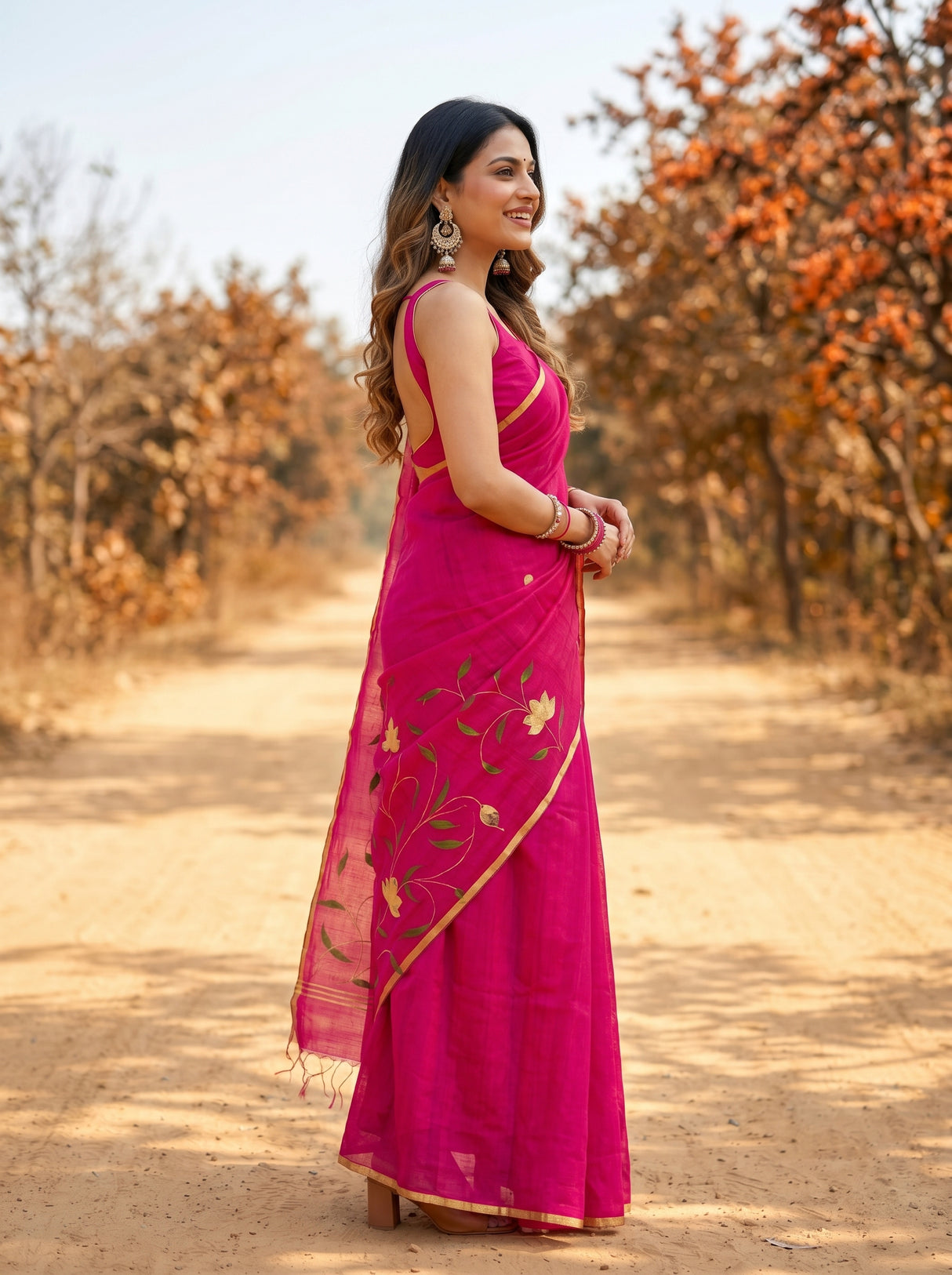 MIMOSA Rani Banarasi Art Silk Saree — model mid-section