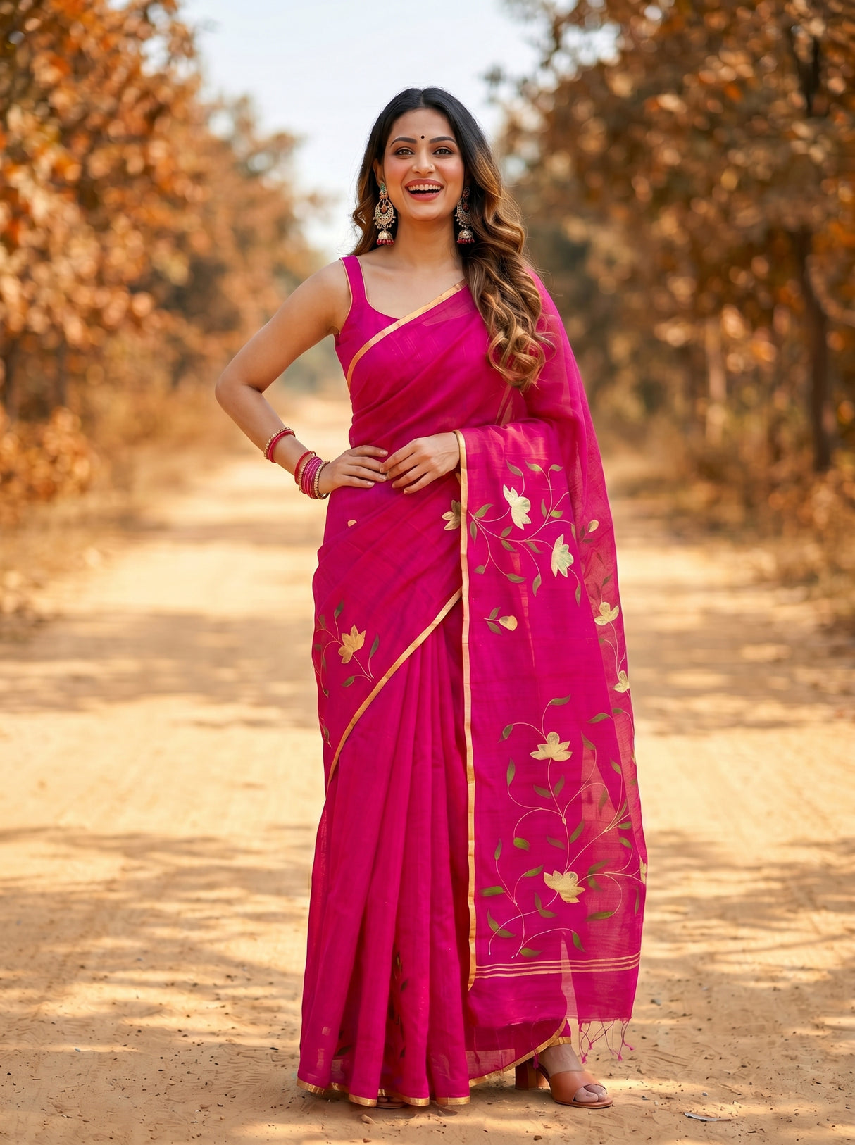 MIMOSA Rani Banarasi Art Silk Saree — model lower section