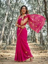 MIMOSA Rani Banarasi Art Silk Saree — pallu and body detail