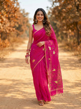 MIMOSA Rani Banarasi Art Silk Saree — model feet and drape