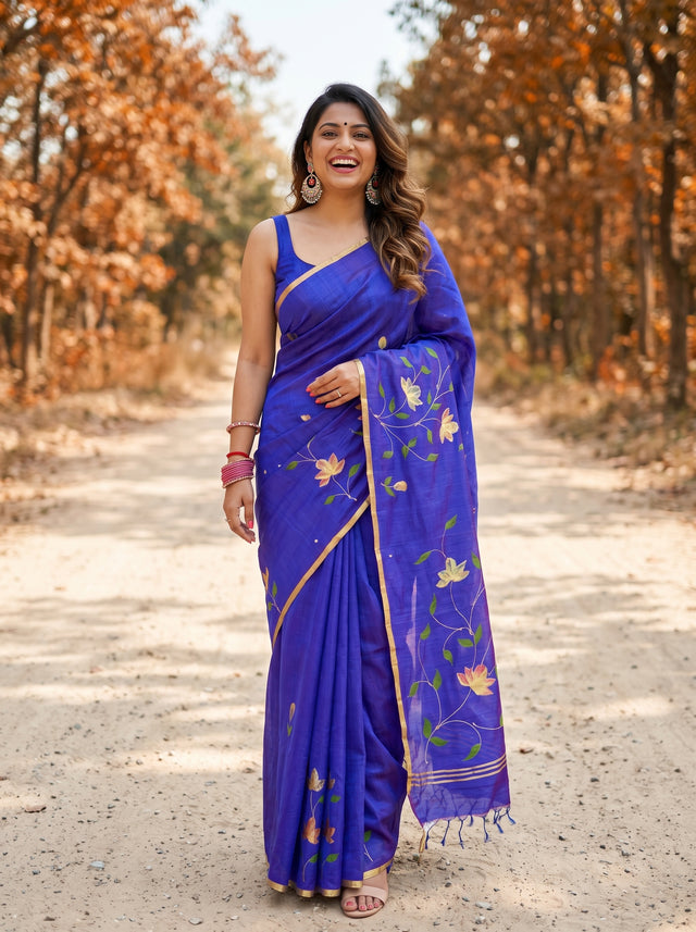 MIMOSA Violet Banarasi Art Silk Saree — full view model pose