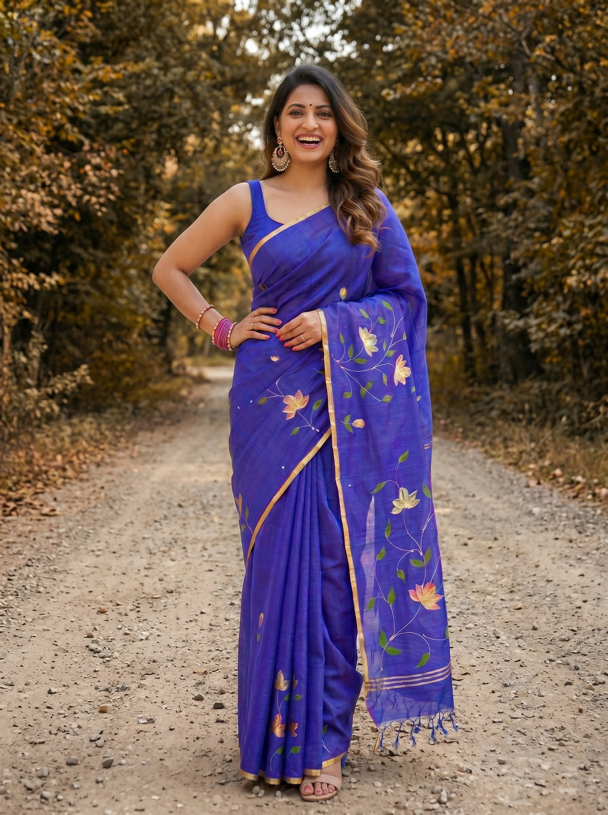 MIMOSA Violet Banarasi Art Silk Saree — model lower section