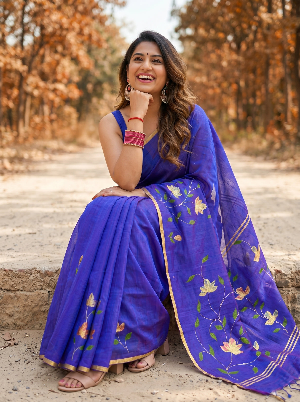 MIMOSA Violet Banarasi Art Silk Saree — model feet and drape
