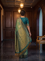 MIMOSA Green Kanjivaram Art Silk Saree — pallu and body details