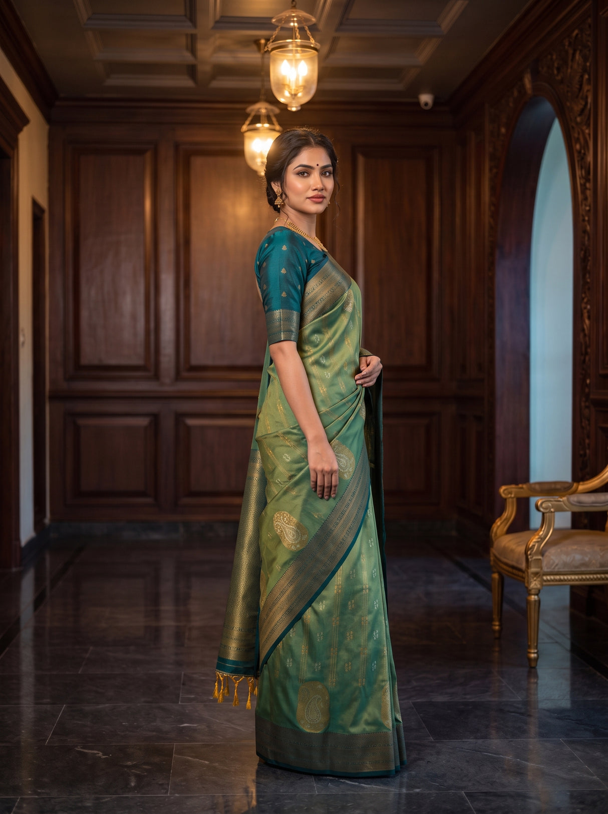 MIMOSA Green Saree Saree — pose 3 styling detail