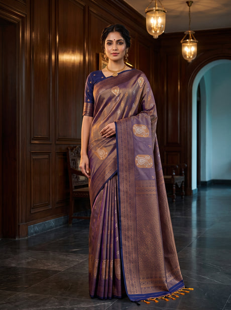 MIMOSA Grey Kanjivaram Art Silk Saree — AI Model lifestyle pose