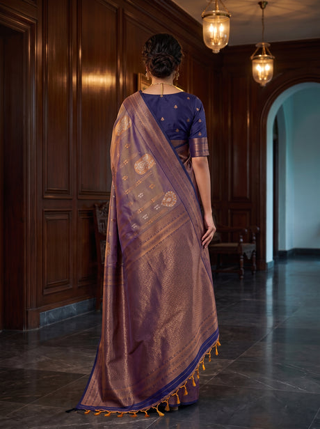 MIMOSA Grey Kanjivaram Art Silk Saree — pallu and body details