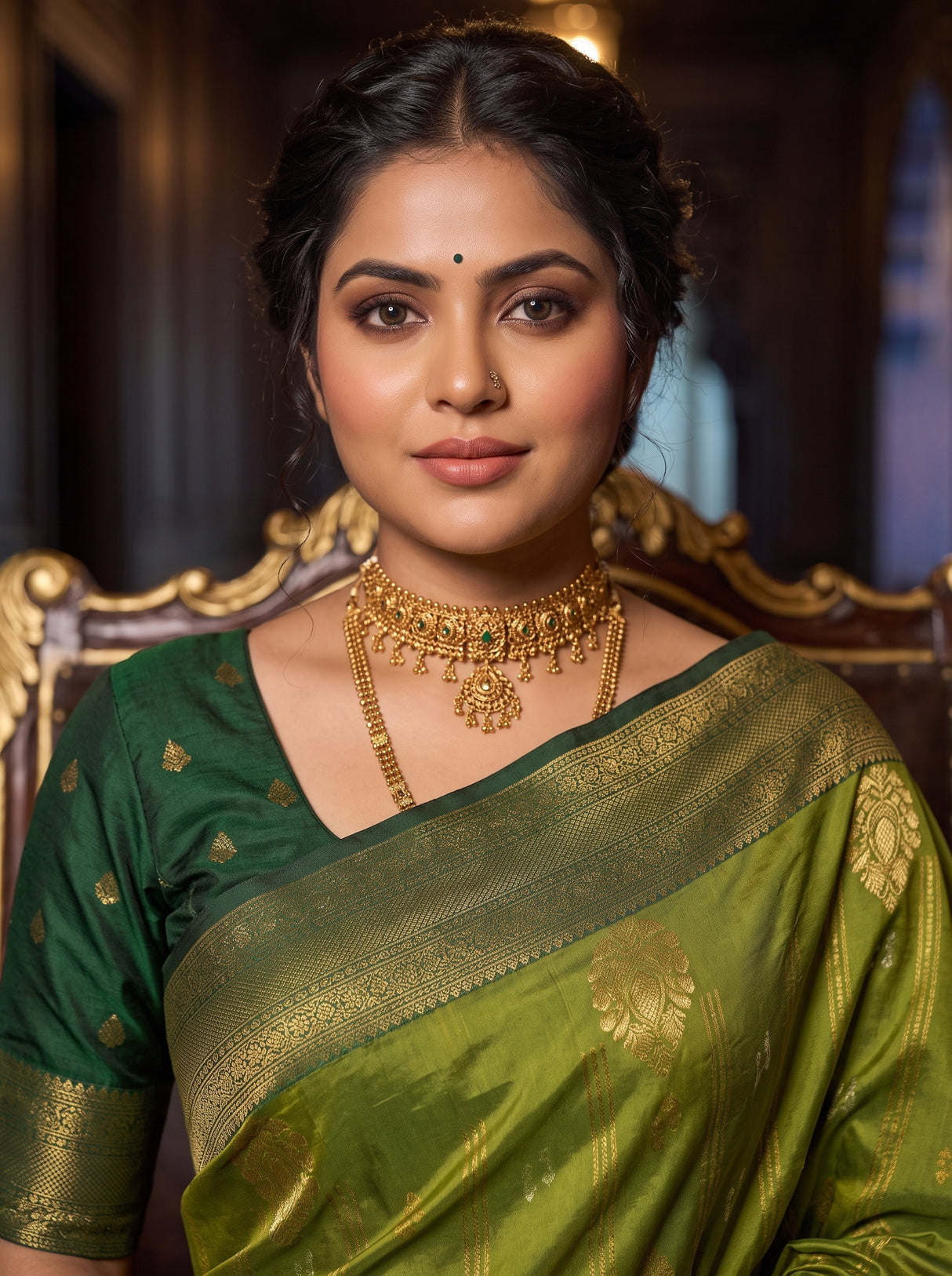 MIMOSA Olive Saree Saree — pose 10 styling detail