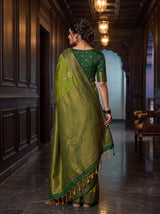 MIMOSA Olive Kanjivaram Art Silk Saree — pallu and body details