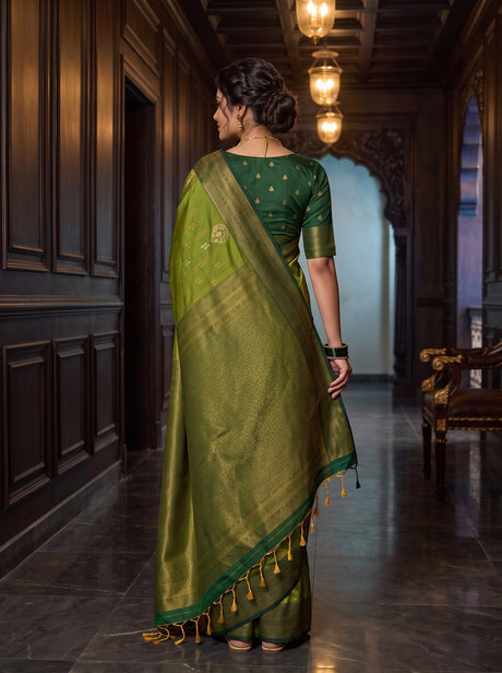 MIMOSA Olive Kanjivaram Art Silk Saree — pallu and body details
