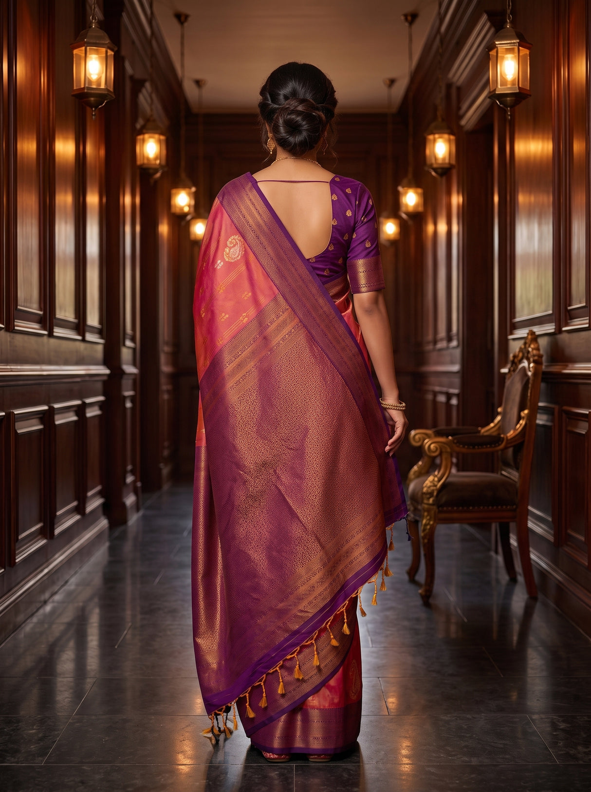 MIMOSA Peach Kanjivaram Art Silk Saree — pallu and body details