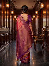 MIMOSA Peach Kanjivaram Art Silk Saree — pallu and body details