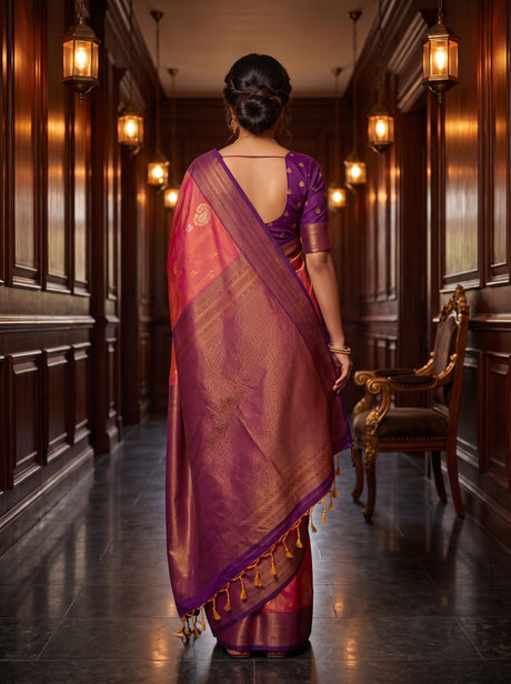 MIMOSA Peach Kanjivaram Art Silk Saree — pallu and body details