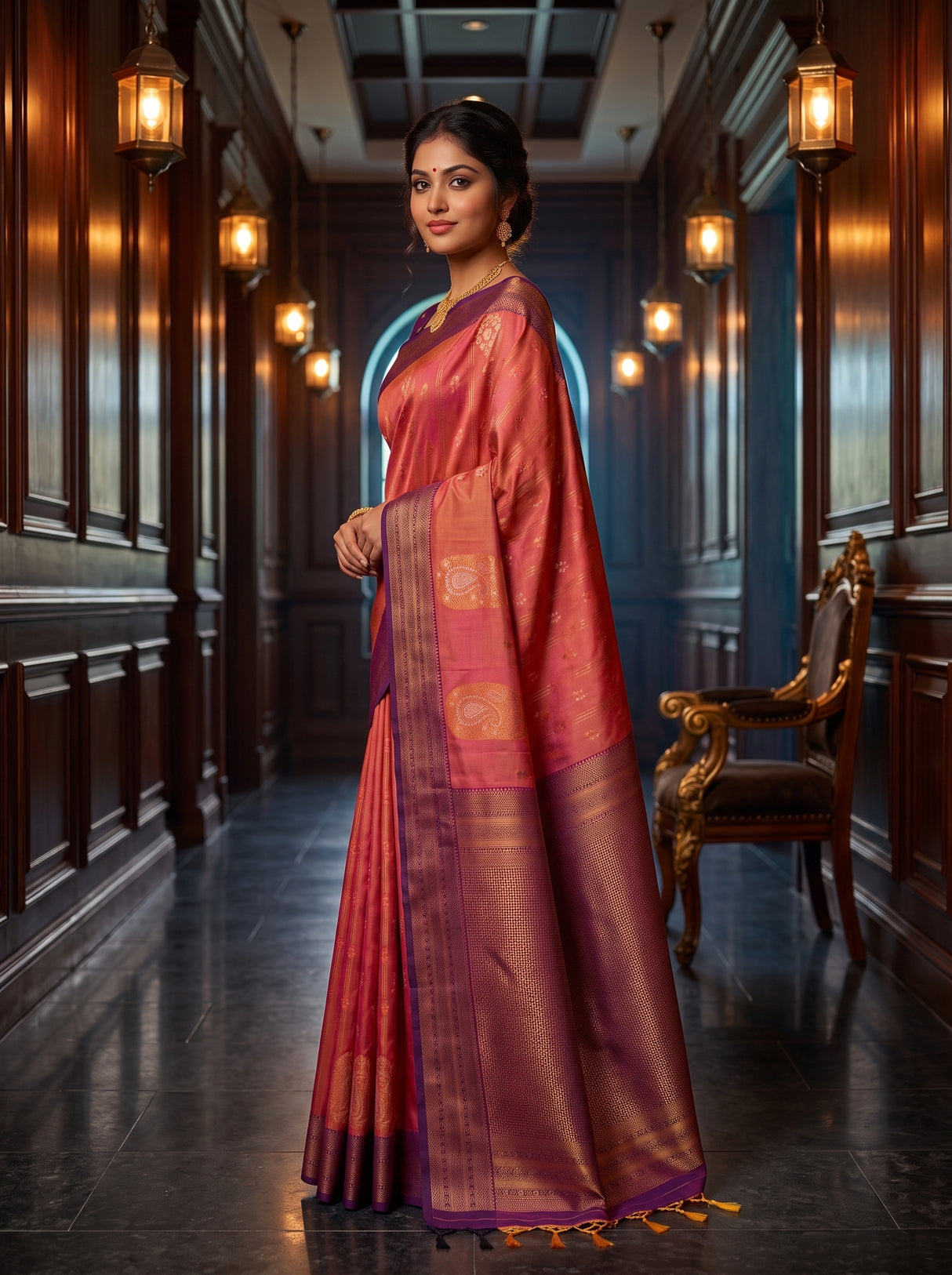 MIMOSA Peach Saree Saree — pose 3 styling detail