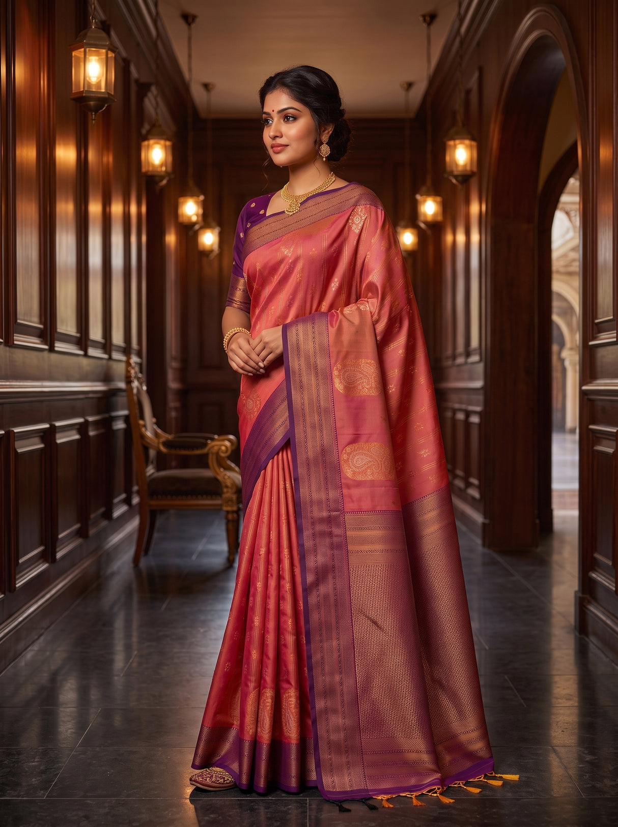 MIMOSA Peach Saree Saree — pose 4 styling detail
