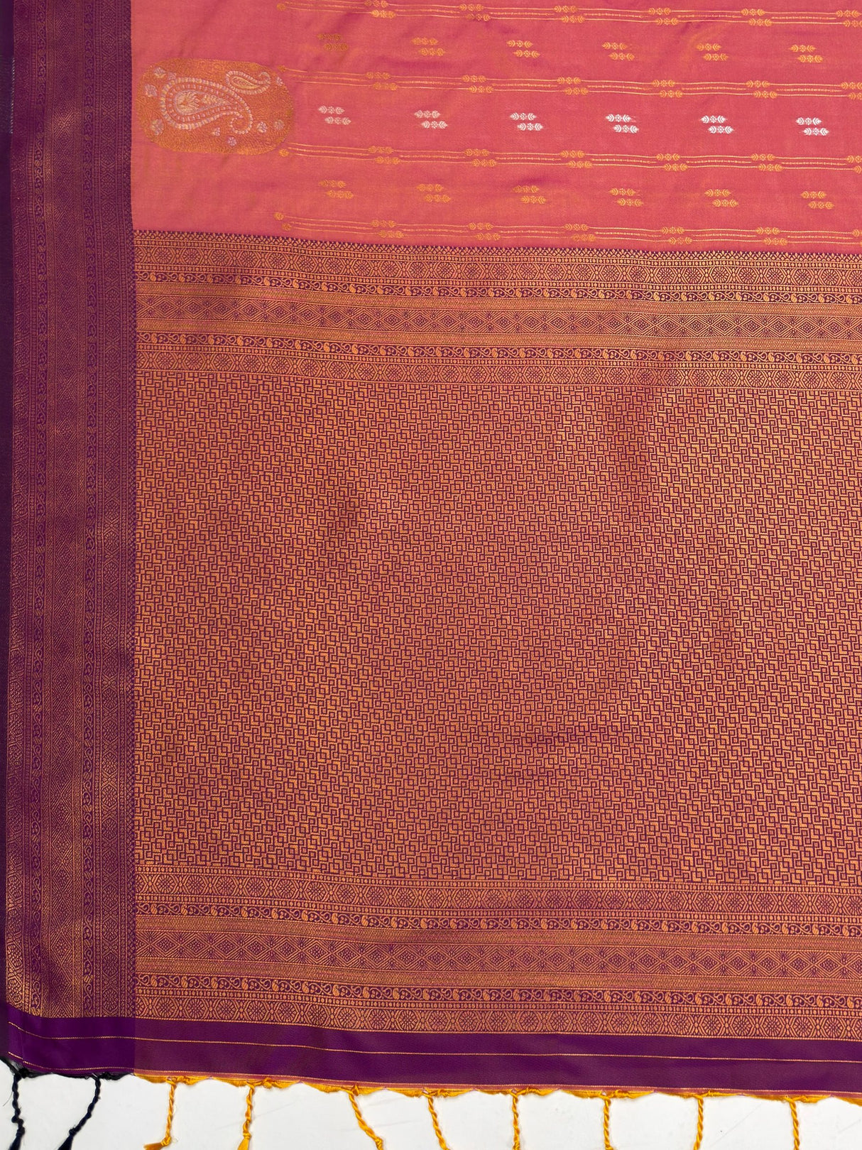 MIMOSA Peach Saree Saree — pallu and zari work detail