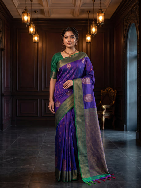 MIMOSA Purple Kanjivaram Art Silk Saree — AI Model lifestyle pose
