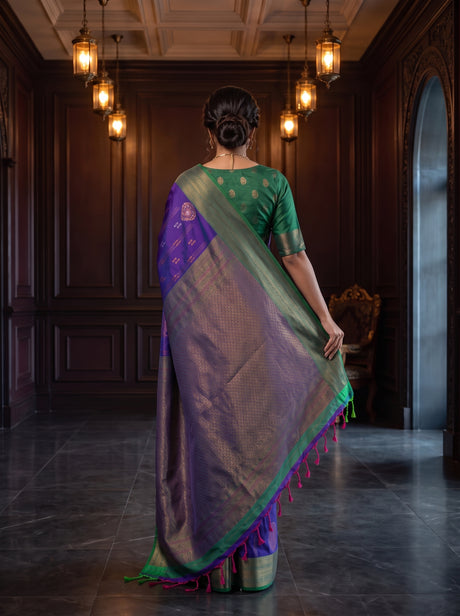 MIMOSA Purple Kanjivaram Art Silk Saree — pallu and body details
