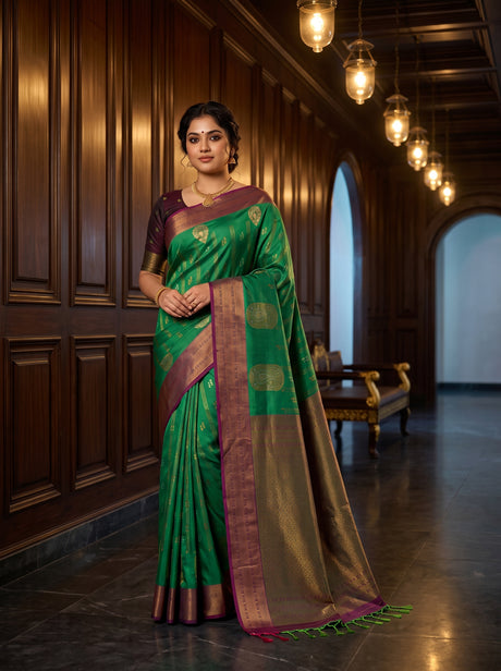 MIMOSA Rama Kanjivaram Art Silk Saree — AI Model lifestyle pose